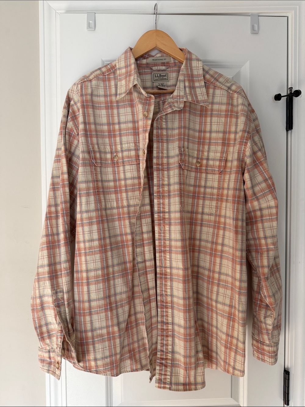 L.L. Bean Plaid Flannel Shirt — Cream & Rust